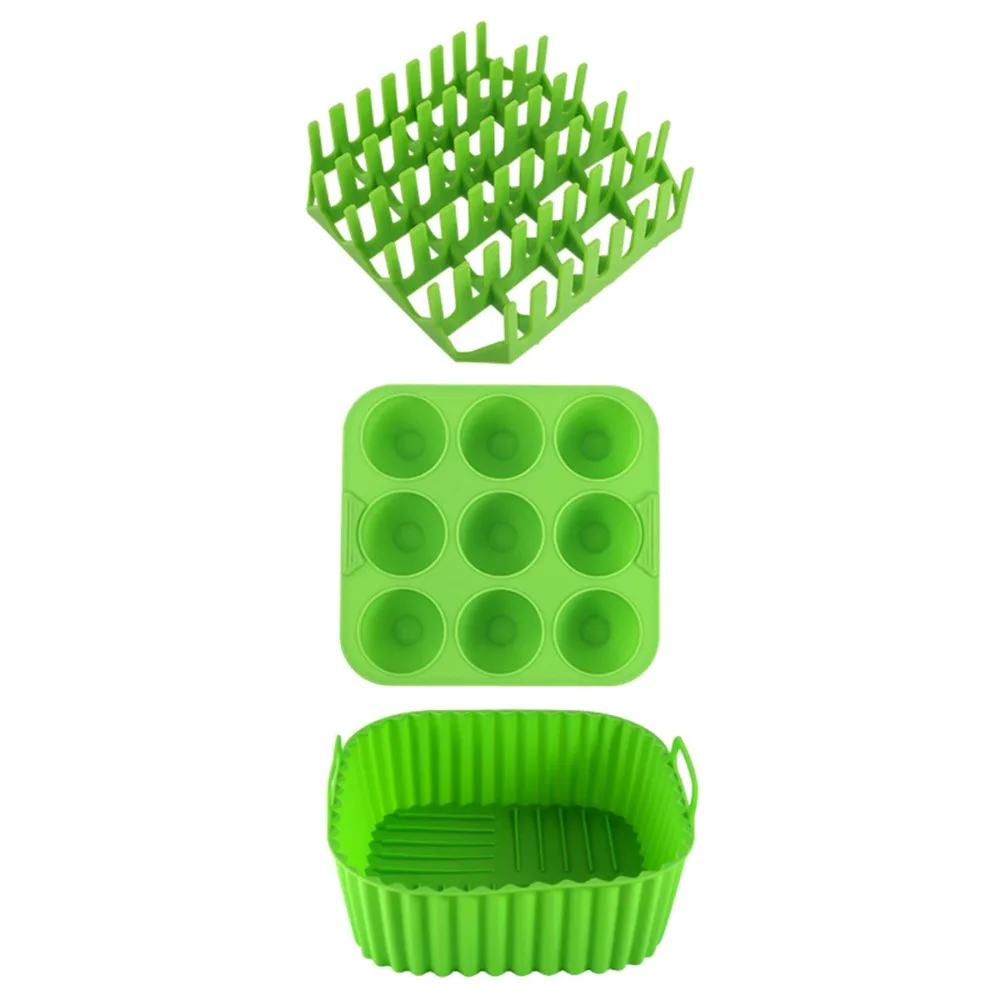 

3 Piece/Set Non-Stick Air Fryer Silicone Baking Tray Square Heat-resistant Air Fryer Inner Liner Household Hot Dog Grill Cooking
