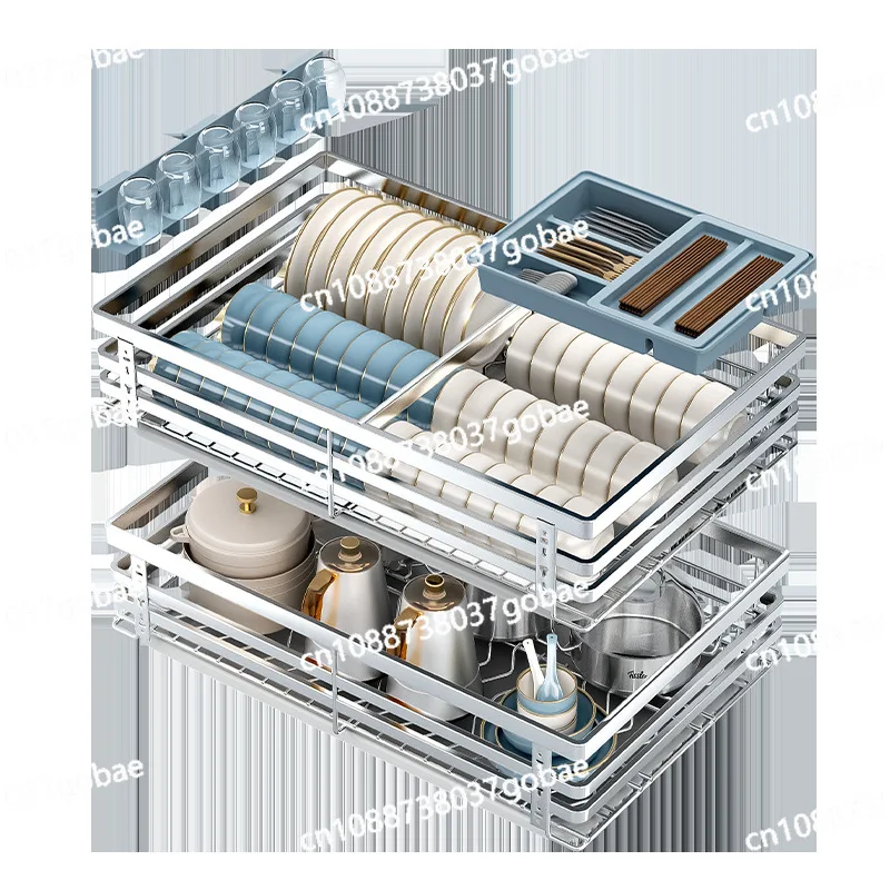 

Кухонный шкаф, корзина для посуды, нержавеющая сталь 304, двойной ящик, корзина для хранения приправ