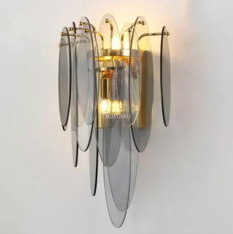 

Post modern simple glass wall lamp light luxury living room background wall lamp corridor aisle bedroom decorative bedside lamp