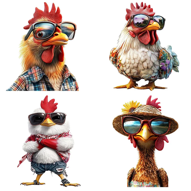 Sunglasses Colorful Chicken Self-Adhesive Toilet Stickers,Wall Decal Removable, Reusable Vinyl Car Sticker for Bathroom Decor