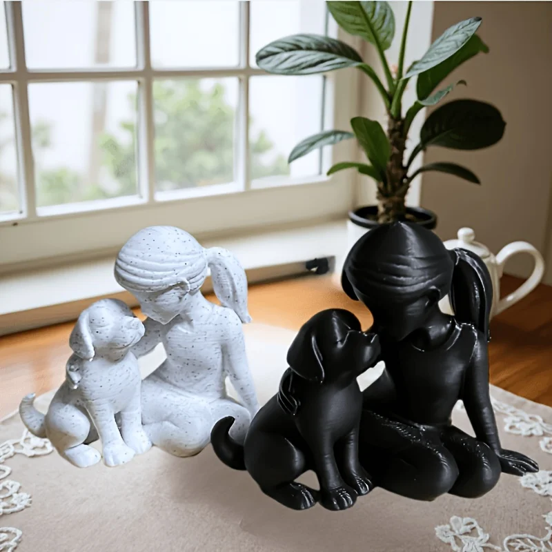 1/2 Piece Set with Random Colors, Girl and Dog-Shaped Ornaments, 3D Printed Girl and Her Dog Sculpture, Creative Desktop Decorations, Art Ornaments, Hanging Decorations, Gifts