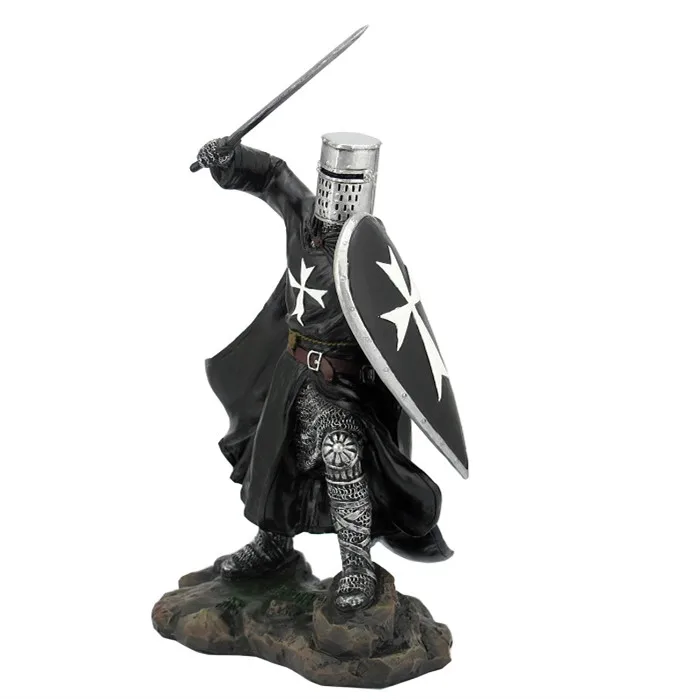 Malta Knight Templar Figurine Resin Statue Medieval Crusader Warrior with Sword and Shield Sculpture Home Tabletop Ornament Gift