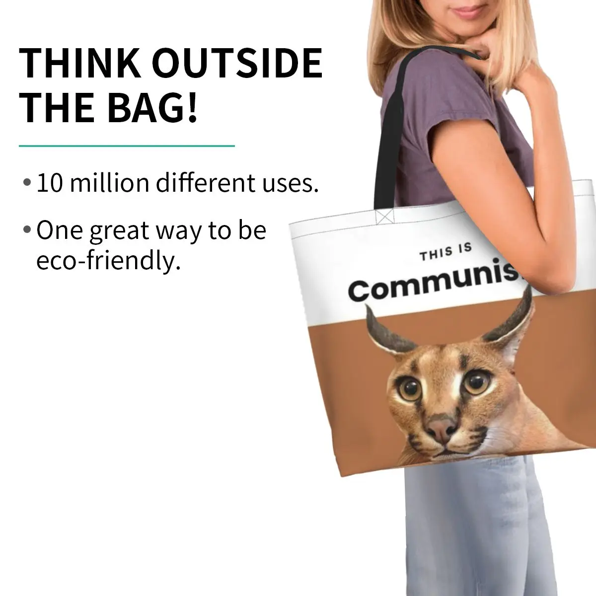 Custom Communism Floppa Cute Meme Shopping Canvas Bag Women Durable Large Capacity Grocery Caracal Cat Tote Shopper Bags