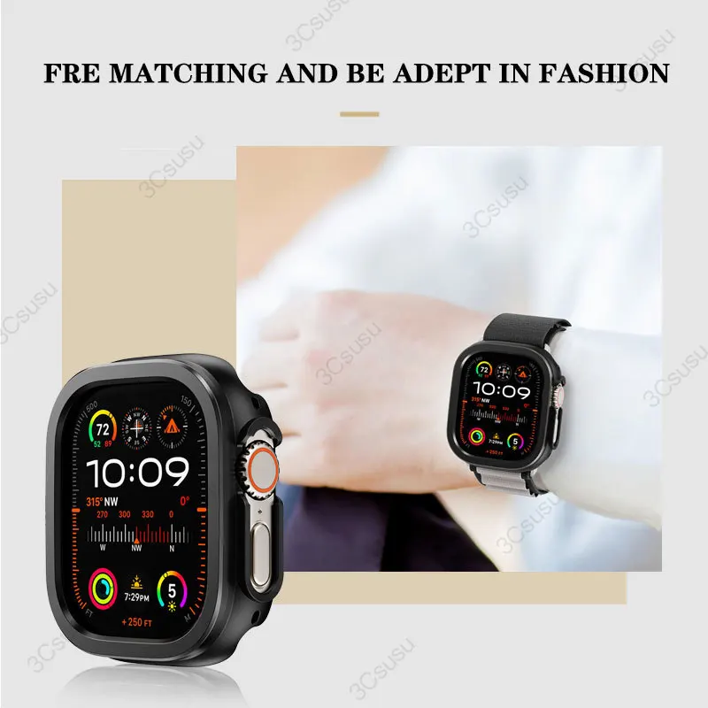 Aluminum Alloy metal +TPU Case For Apple Watch Ultra 49mm 45mm 41mm Bumper Frame Housing Protector iWatch Series SE 9 8 Ultra 7