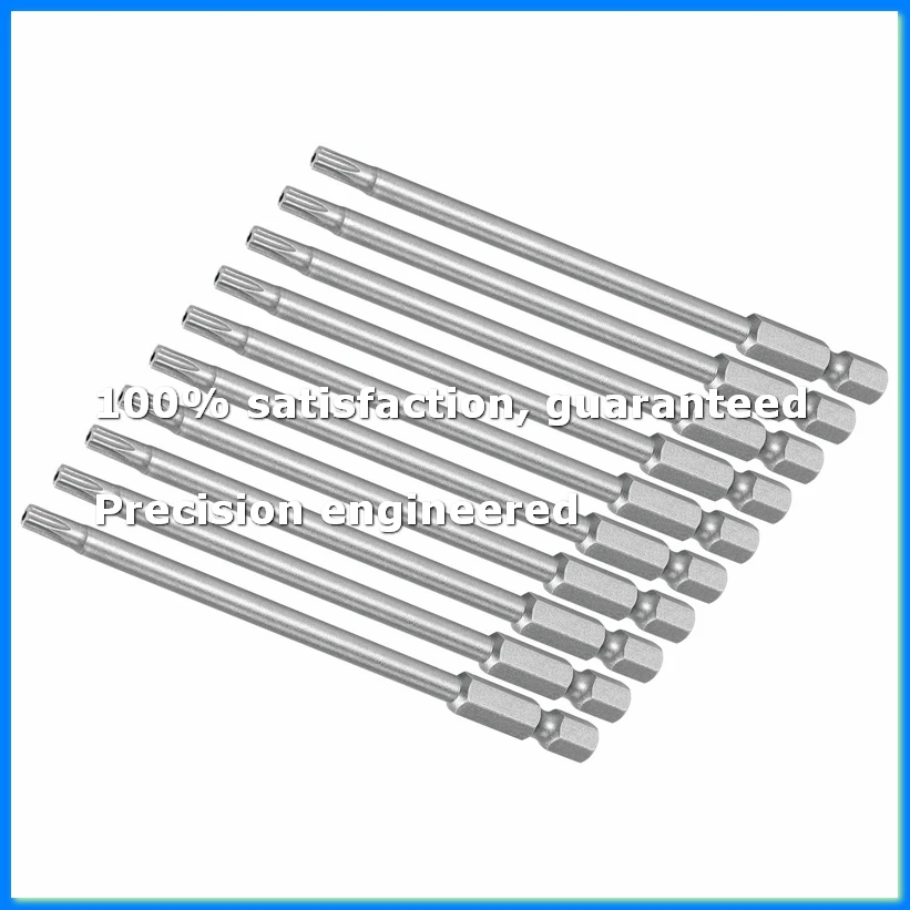 10 peças de pontas de chave de fenda Torx de segurança T20 com haste hexagonal de 1/4 de polegada e 100mm de comprimento, cinza