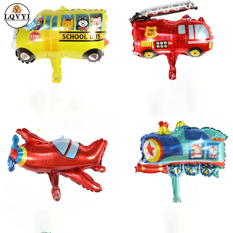 50pcs Car Aluminum Ballon Transportation Car Fire Truk Train Children Birthday Toy Party Decoration Aluminum Balloons Globos