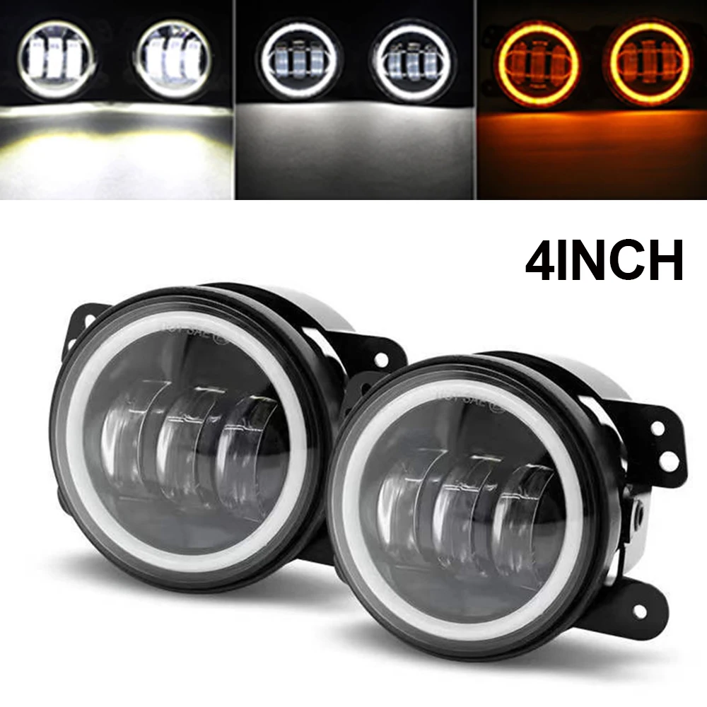 4Inch Led Fog Lights 30W Yellow White Halo Ring DRL Off Road Fog Lamp For Jeep Chevrolet Wrangler JK Dodge Journey lada viar