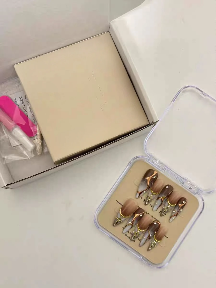 Handmade Manicure Wearing Manicure Maillard Color Brown Hand-painted Gradual Change Personality Design Nail Press On