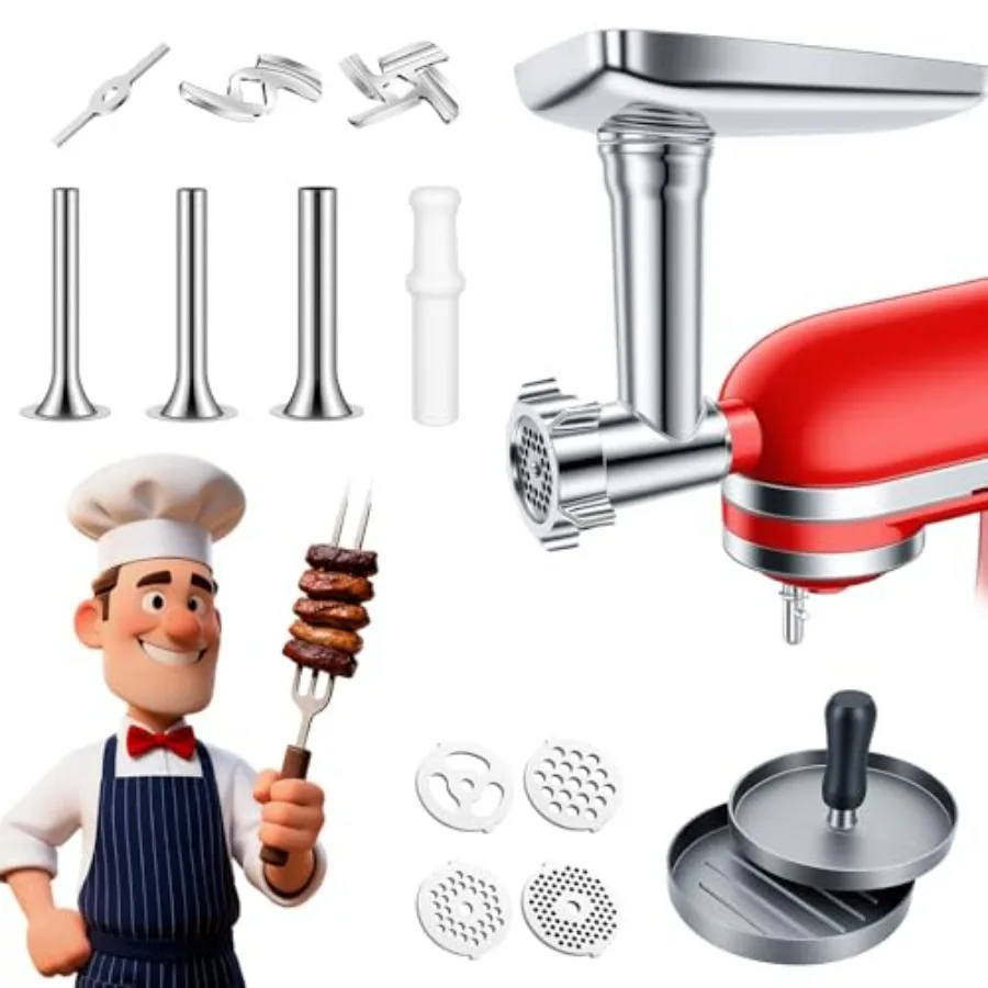 

Насадка для мясорубки, совместимая с миксерами KitchenAid, включая диски для измельчения, лезвия, насадки для колбас и пресс для бургеров