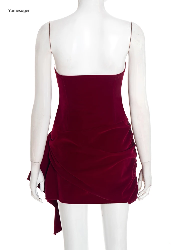 فستان Yomesugar لعيد الحب للنساء من جلد الغزال بدون حمالات بدون ظهر وشريط غير منتظم مكشكش فساتين قصيرة للحفلات والنوادي