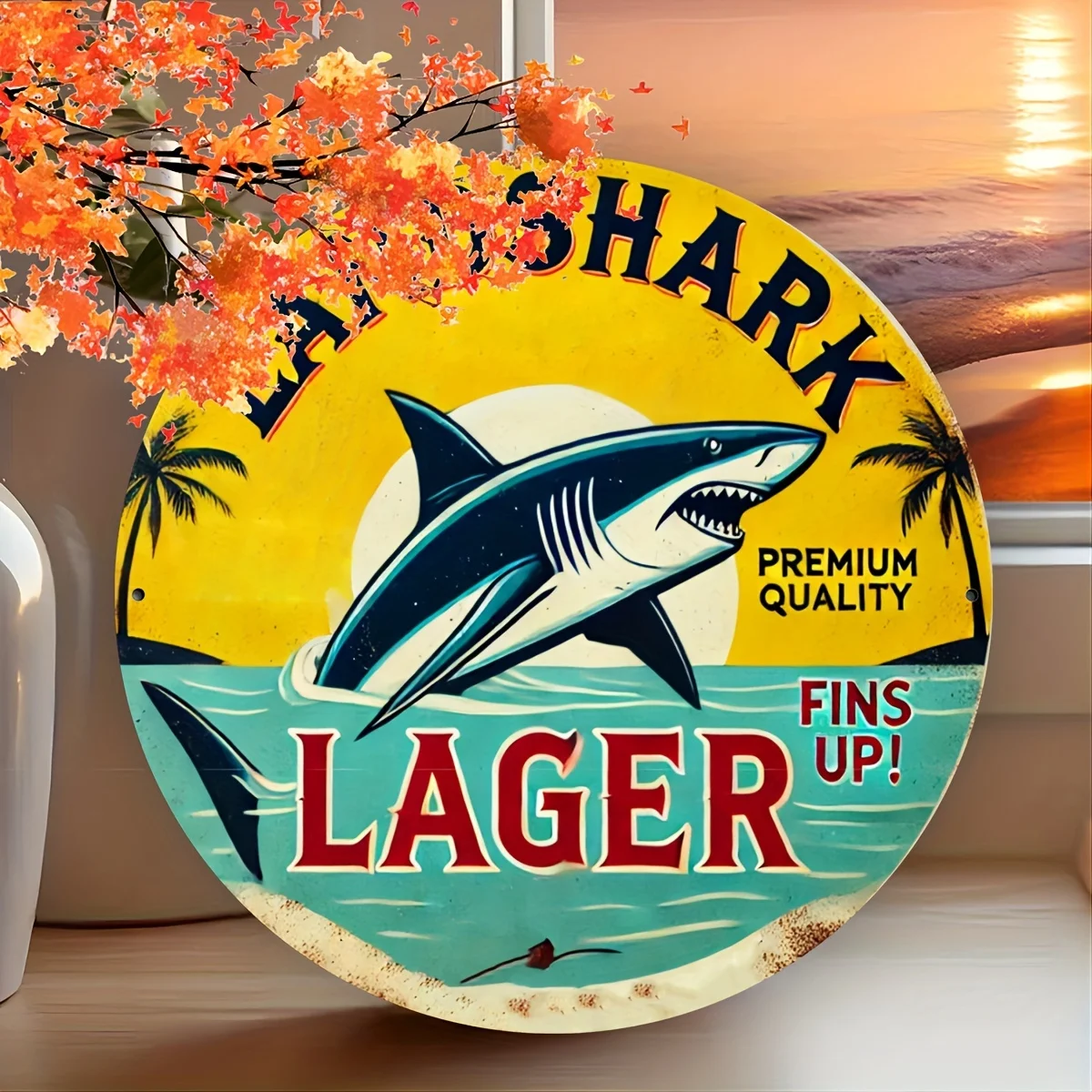 Letrero Circular de Aluminio Landshark Lager, Decoración de Pared Vintage con Diseño de Cerveza para Bar, Cafetería, Garaje - Grabado en Lámina, Calidad Premium
