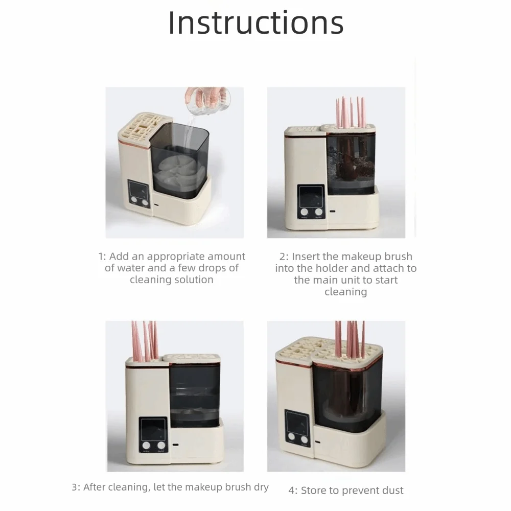 Image 7: Machine de nettoyage de pinceaux de maquillage portable, sécheuse électrique automatique pour pinceaux de maquillage, minuterie LCD, 2 modes de lavage, nettoyeur de pinceaux cosmétiques