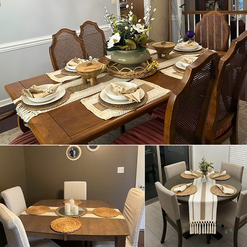 4/6/8 Sets Boho-Esstischdekorationen, Bauernhaus-Tischsets, rustikaler Tischläufer, Serviettenringe für Zuhause, Küche, Esszimmer – Detail 2