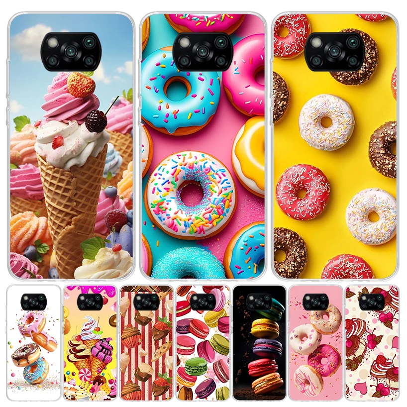 Macaron Ice Cream Cake Doughnut Case Phone Cover for Xiaomi Redmi Note 10 9 9S 8 8T 7 5 Pro Mi 12T 11T 10T 9T 12 11 Lite A3 A2 T