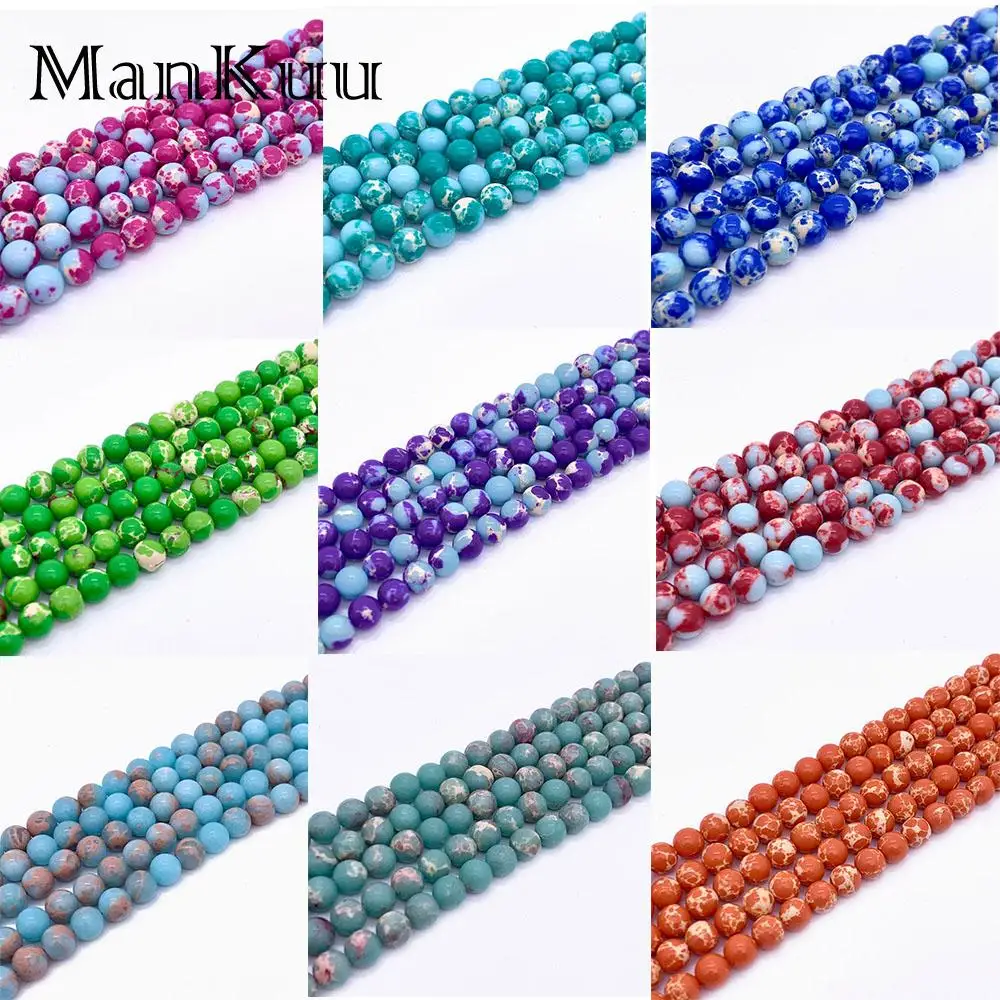 mankuu 4mm 6mm 8mm 10mm sea sediment turquoise imperial jasper gemstone round beads for jewelry making diy necklace bracelet
