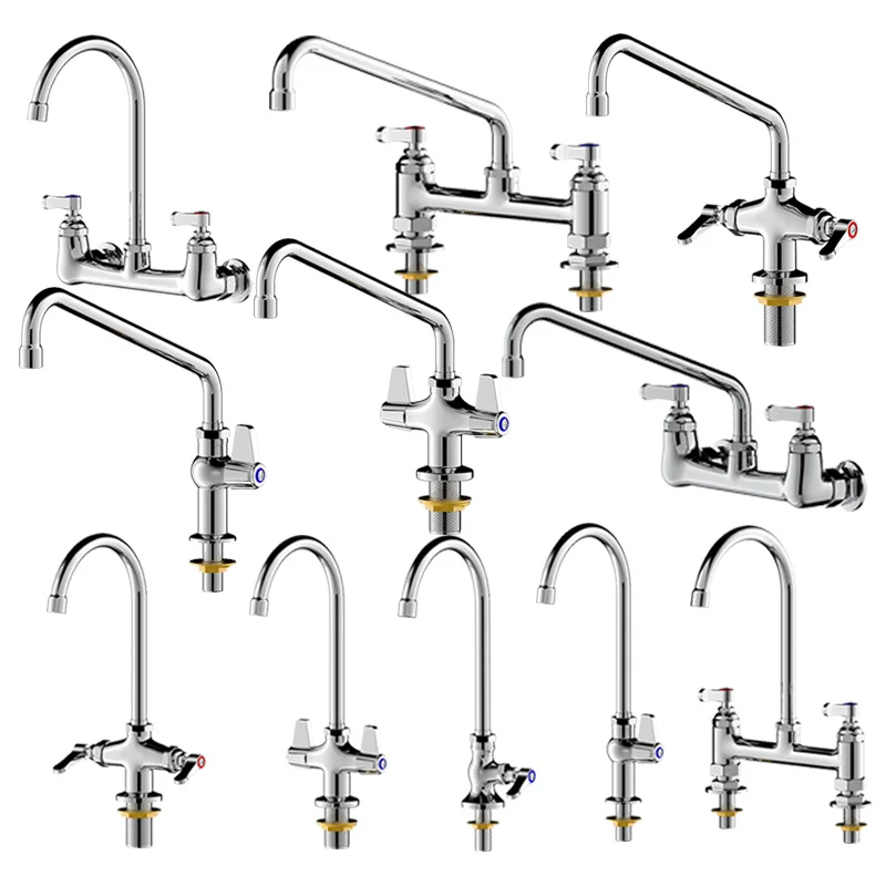Swivel Gooseneck Copper Faucet for Commercial Sink Deck Mount Mixing Valve with Swing Spray Nozzle, Heavy Duty Kitchen Washbasin