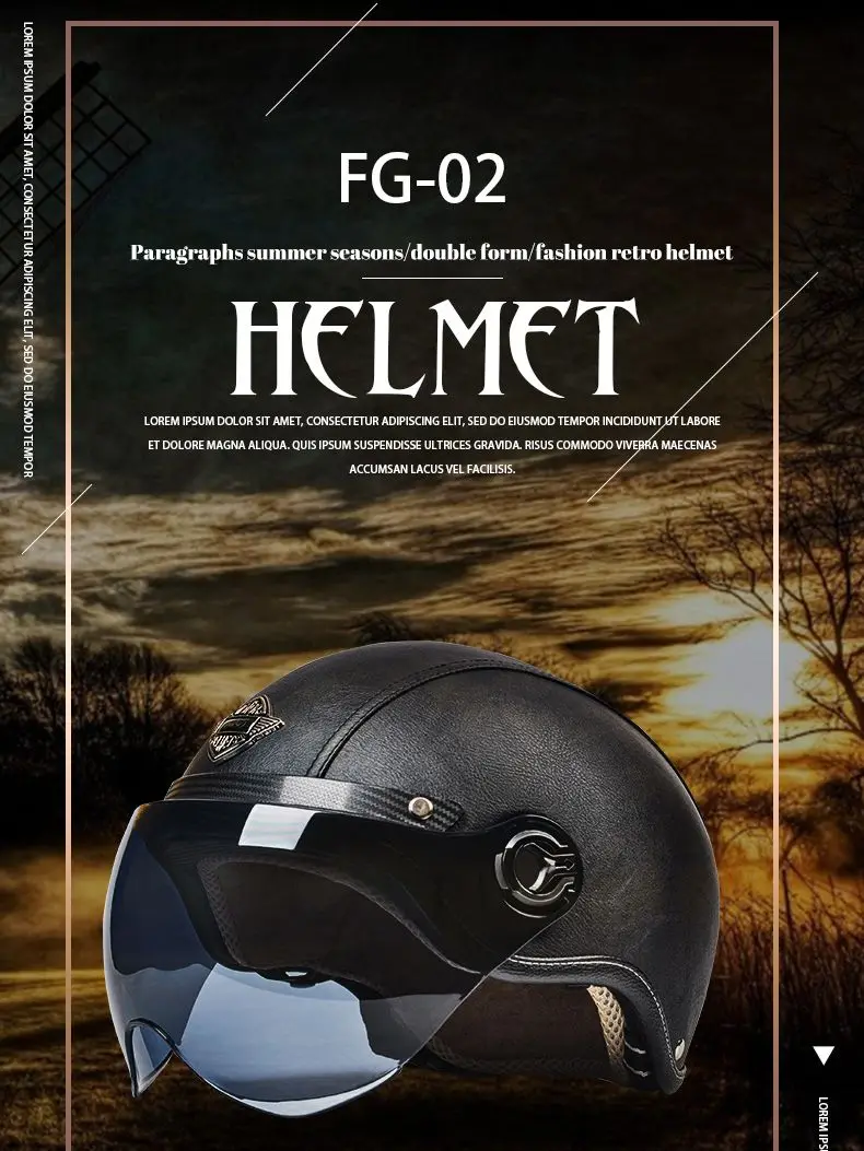 Leather Helmet Retro Vintage Motorcycle Helmet for Harley Electric Scooter Chopper Cafe Racer Enduro Vespa Moped Cross Visor