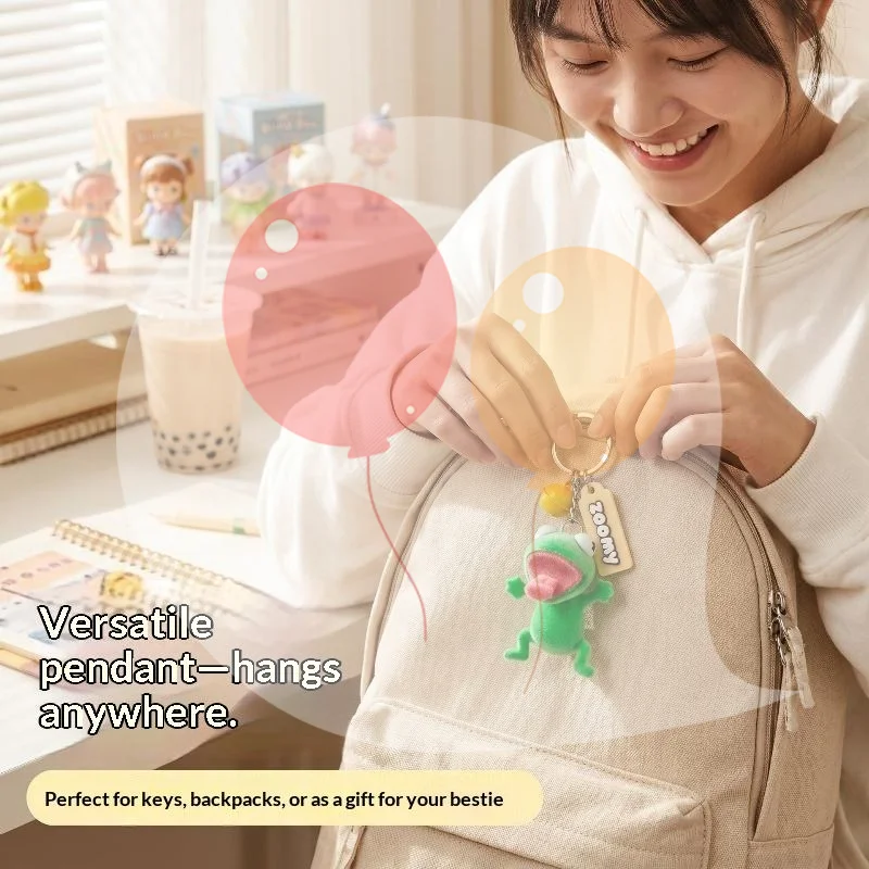 Cute Flocked Tongue Out Frog Keychain With Bell Portable Pendant for Backpack Luggage Car Keys Ideal Gift for Ladies