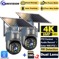 8MP Zoom AI Tracking WIFI Solar Camera Dual Lens Battery Wireless IP Camera Outdoor Security PTZ Long Time Stand Surveillance 4K