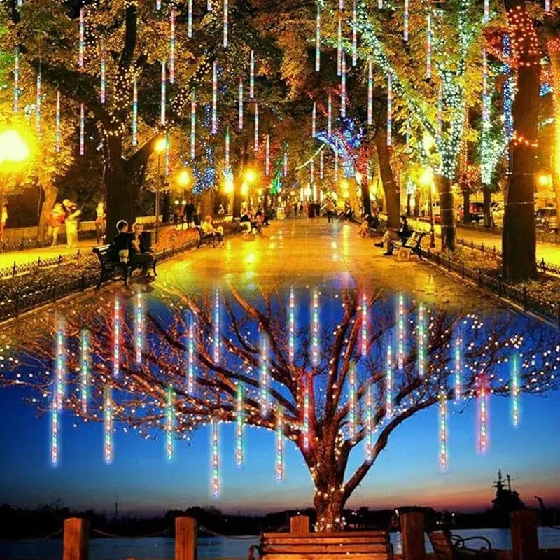 2025 New Year 8 Tube Solar LED Meteor Shower Light 30/50cm Falling for Holiday Fairy String Light Yard Christmas Tree Decoration