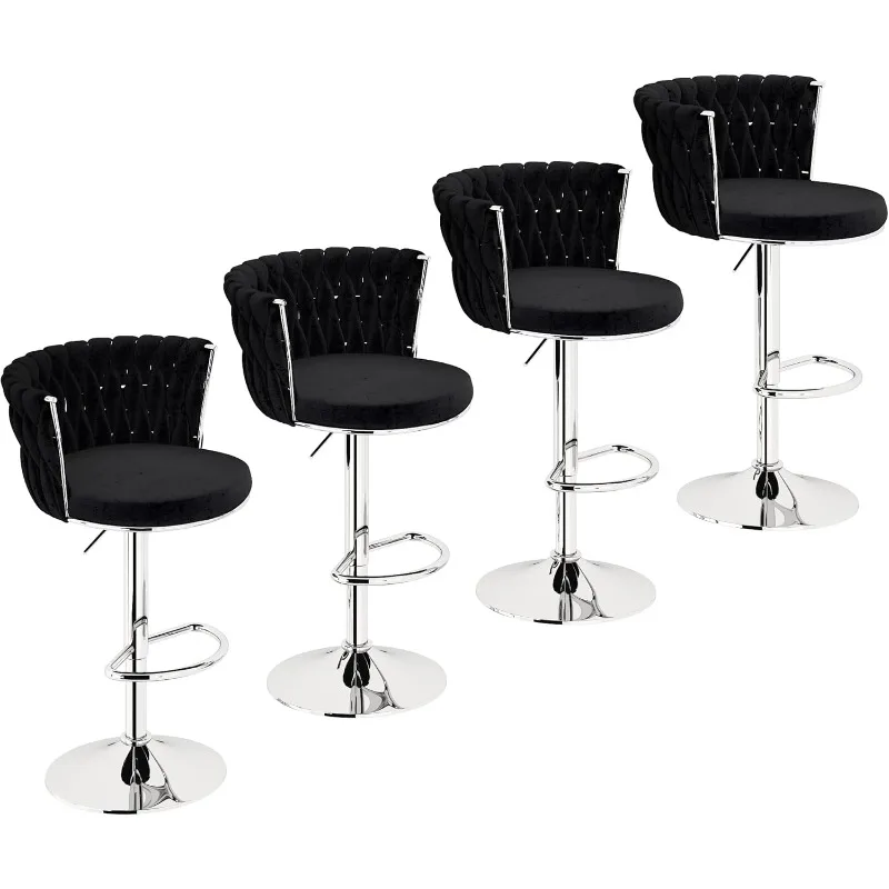

Velvet Bar Stools Set of 4, Swivel Counter Stools Counter Height Barstools with Back & Footrest,Bar Chairs Velvet for