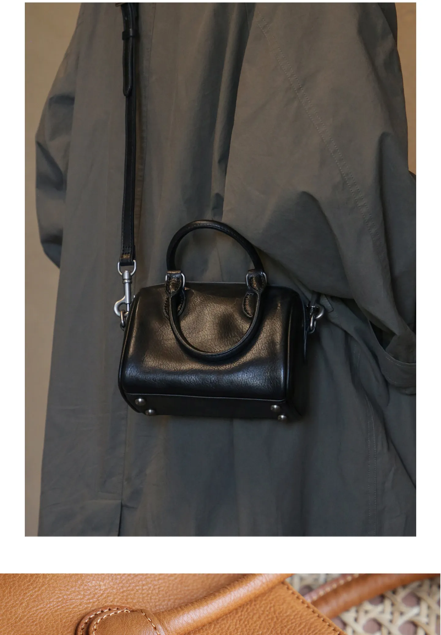 PNDME schlichte Vintage-Handtasche aus hochwertigem Rindsleder für Damen, lässige Party-Luxus-Umhängetasche aus echtem Leder. – Detail 16