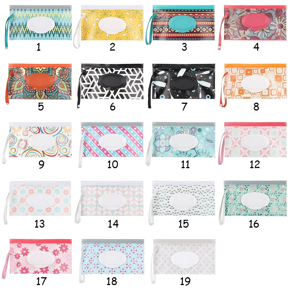 1szt Fashion Cute Baby Product Snap-Strap Flip Cover Portable Wet Wipes Bag Cosmetic Pouch Tissue Box Akcesoria do wózka dziecinnego