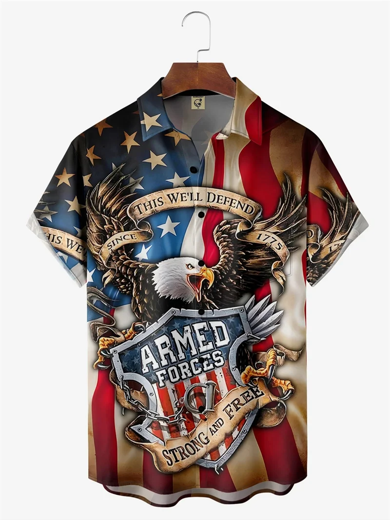 America Flag 3D Printed Shirts For Men Clothes American Eagle Graphic Beach Shirts USA Happy Independence Day Blouses USA Tops