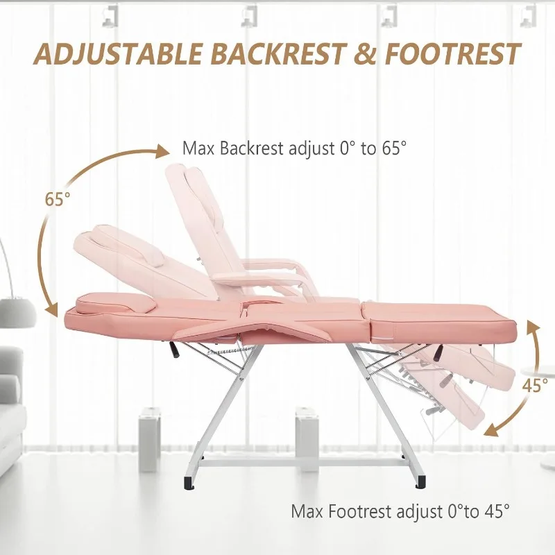 Massage Salon Tattoo Chair Esthetician Bed with Upgraded Hydraulic Stool,Multi-Purpose 3-Section Facial Bed Table, Adju