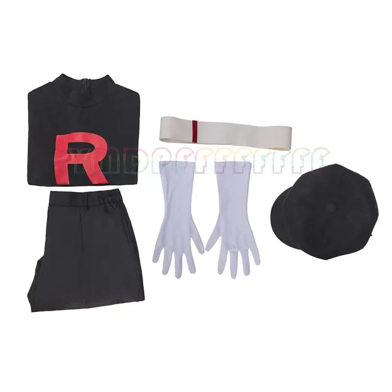 Novelty Anime Black Men's and Women's Team Rocket Grunt Cosplay Costumes Black Uniform Hats Halloween Party Costumes Easter Skir view 6