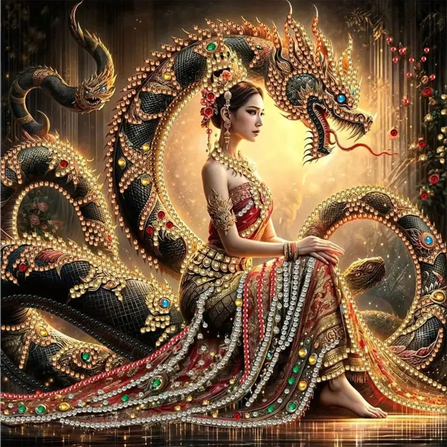 RUOPOTY 5D DIY Alien Shape Python Beauty Diamond Painting Handmade Cross Stitch Kit Handmade Gift Indoor Wall Decoration