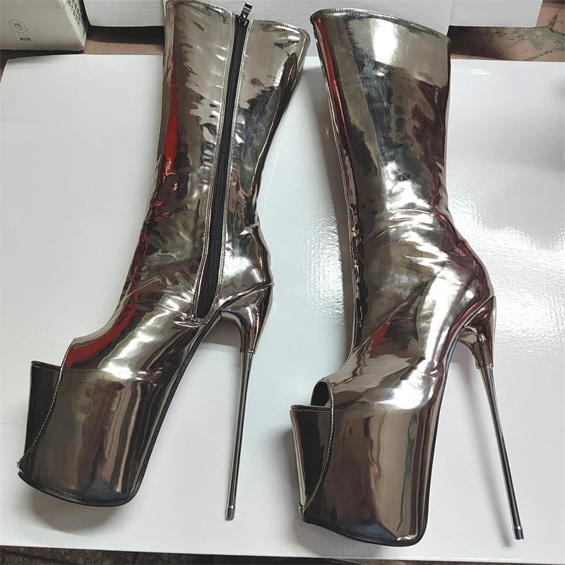 

SDTRFT 19cm Thin High Heels Stilettos Knee-high Long Boots Platform Women Pumps Ladies Open Toe Shoes Plus Size:46 47 48 49 50