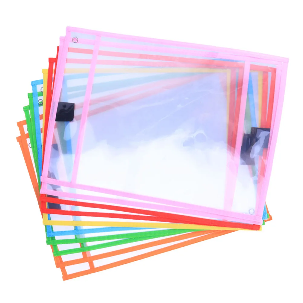 12 Pcs Erase Pocket Sleeves Reusable Clear Wipe Child Waterproof File Resuable Pockets Folder Insert
