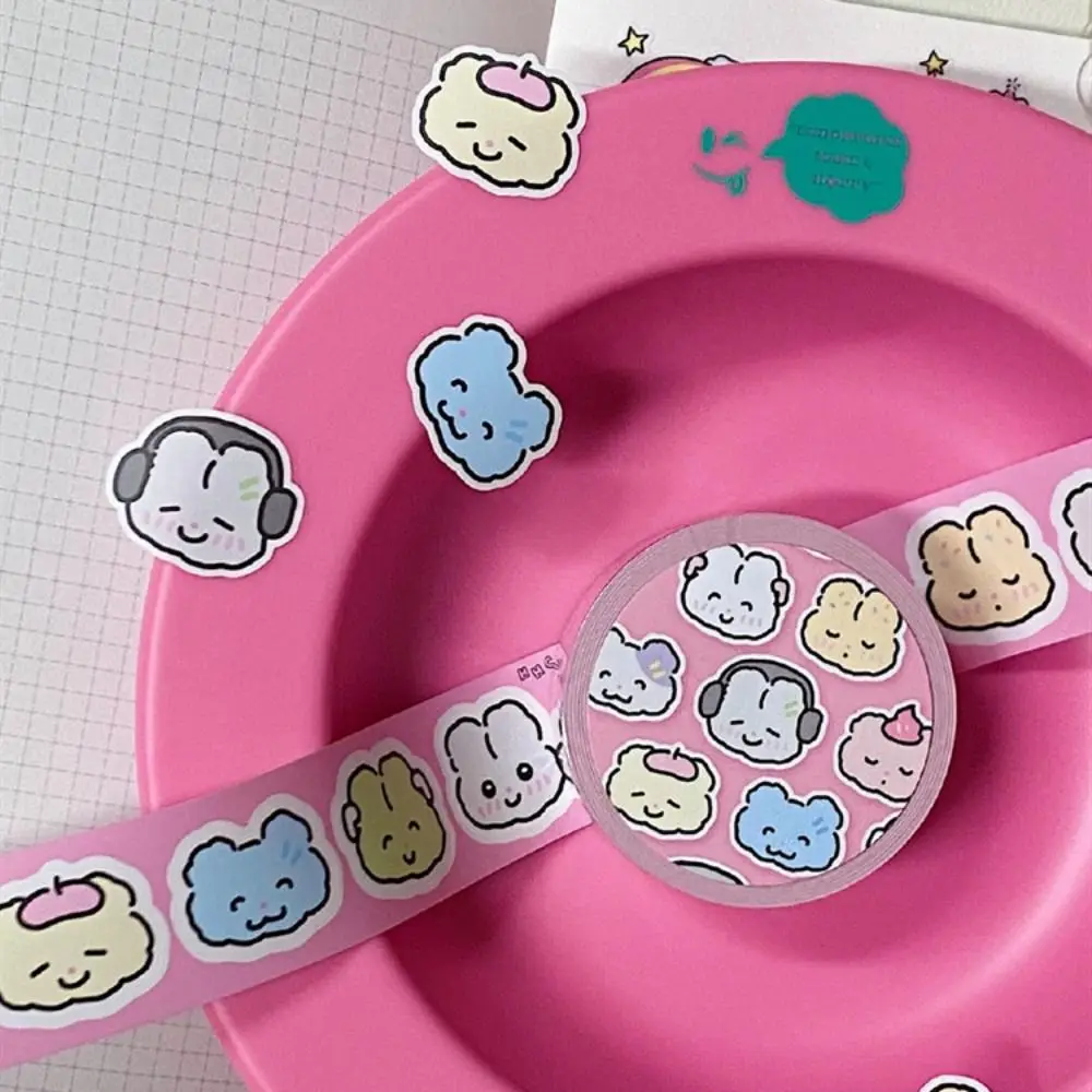 Korean Small Animals Tape Cute Handbook Collage Material Die-cut Stickers Roll School Stationery Graffiti Style image 4