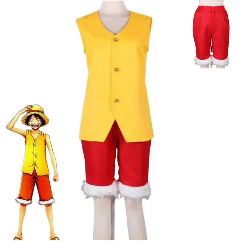 Anime Monkey D. Luffy Cosplay Costume Straw Hat Boy Two Years Ago Yellow Vest Coat Shorts Uniform Man Woman Halloween Suitc;6,r'