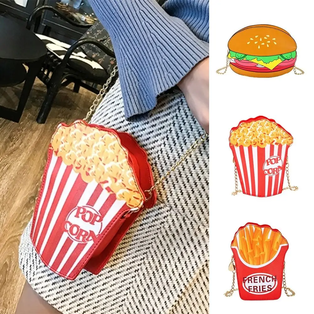 

Cartoon Food French Fries Crossbody Bag Hamburger Popcorn Cartoon Hamburger Bag Korean Style Metal Chain Shoulder Bag Children