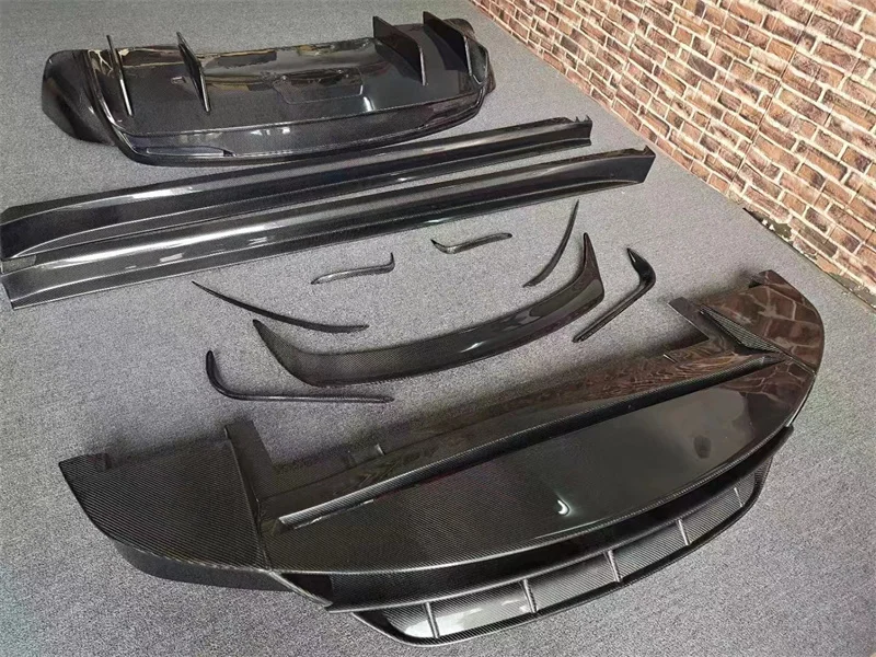 

Настоящее углеродное волокно в стиле RZ, край переднего бампера, боковые юбки, задний диффузор, спойлер, ветровые лопасти для T Model X Body Kit