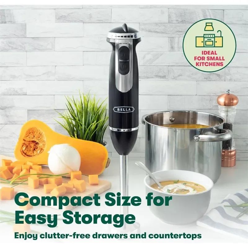 BELLA Immersion Blender with Accessories with Dishwasher-safe Beater and Blending Attachment for Food Preparation