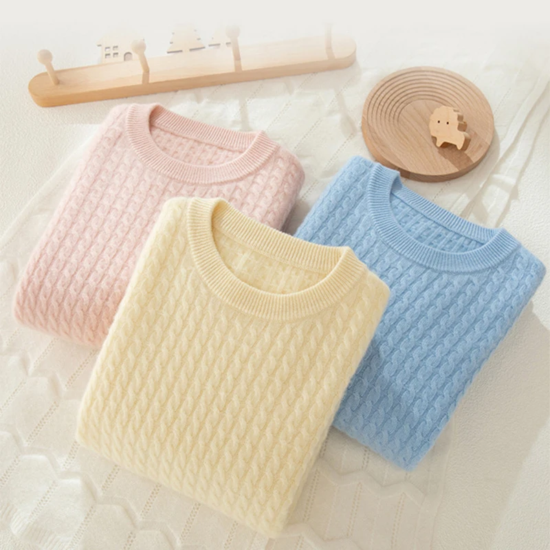

Boys Wool Sweater Winter Thickening Teenager Childrens Warm Wool Sweater Girls Solid Long Sleeves Sweater Kids O-neck Sweater