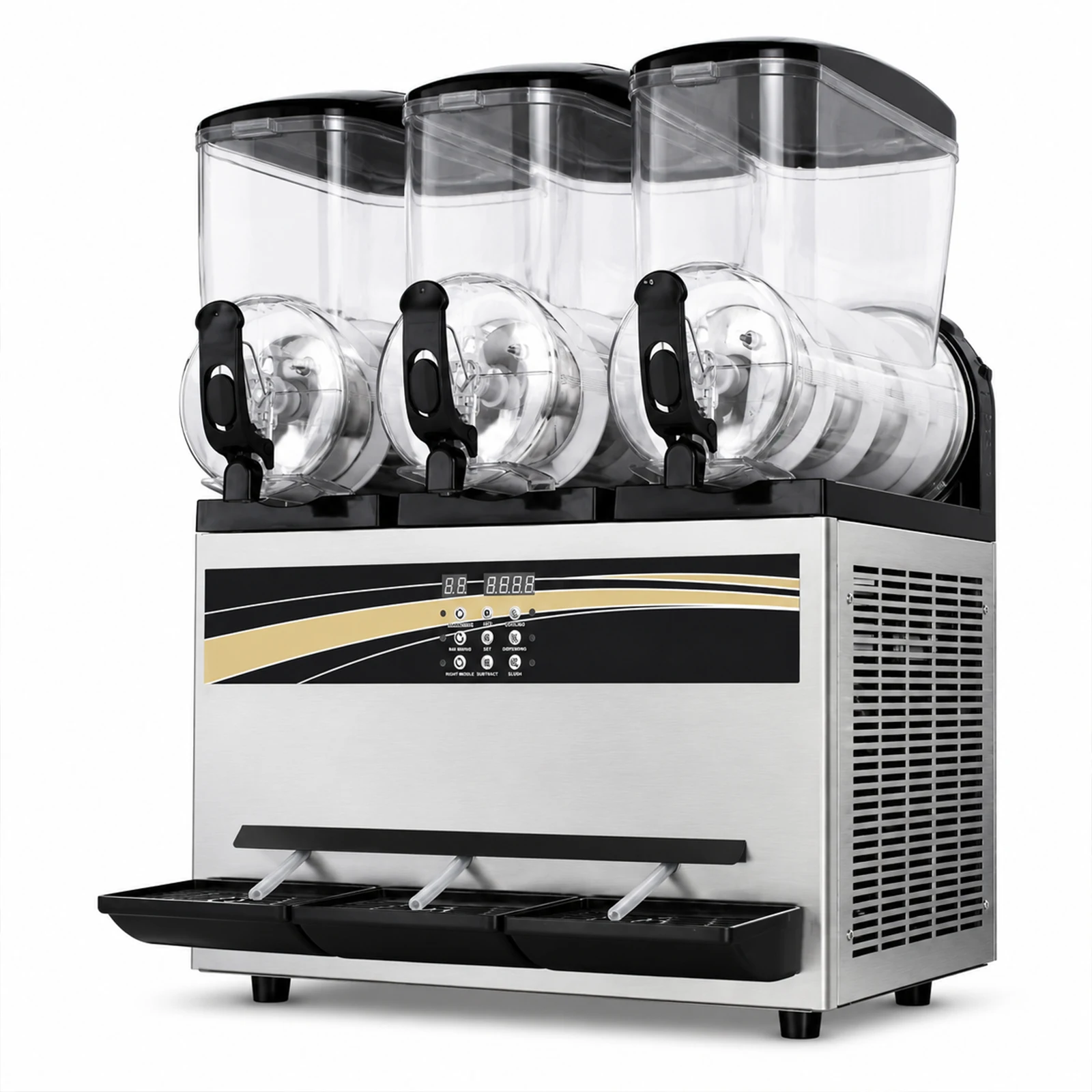 

Commercial Frozen Drink Maker, 15Lx3 Tank Slushy Machine, 180 Cups Stainless Steel Margarita Smoothie Machine