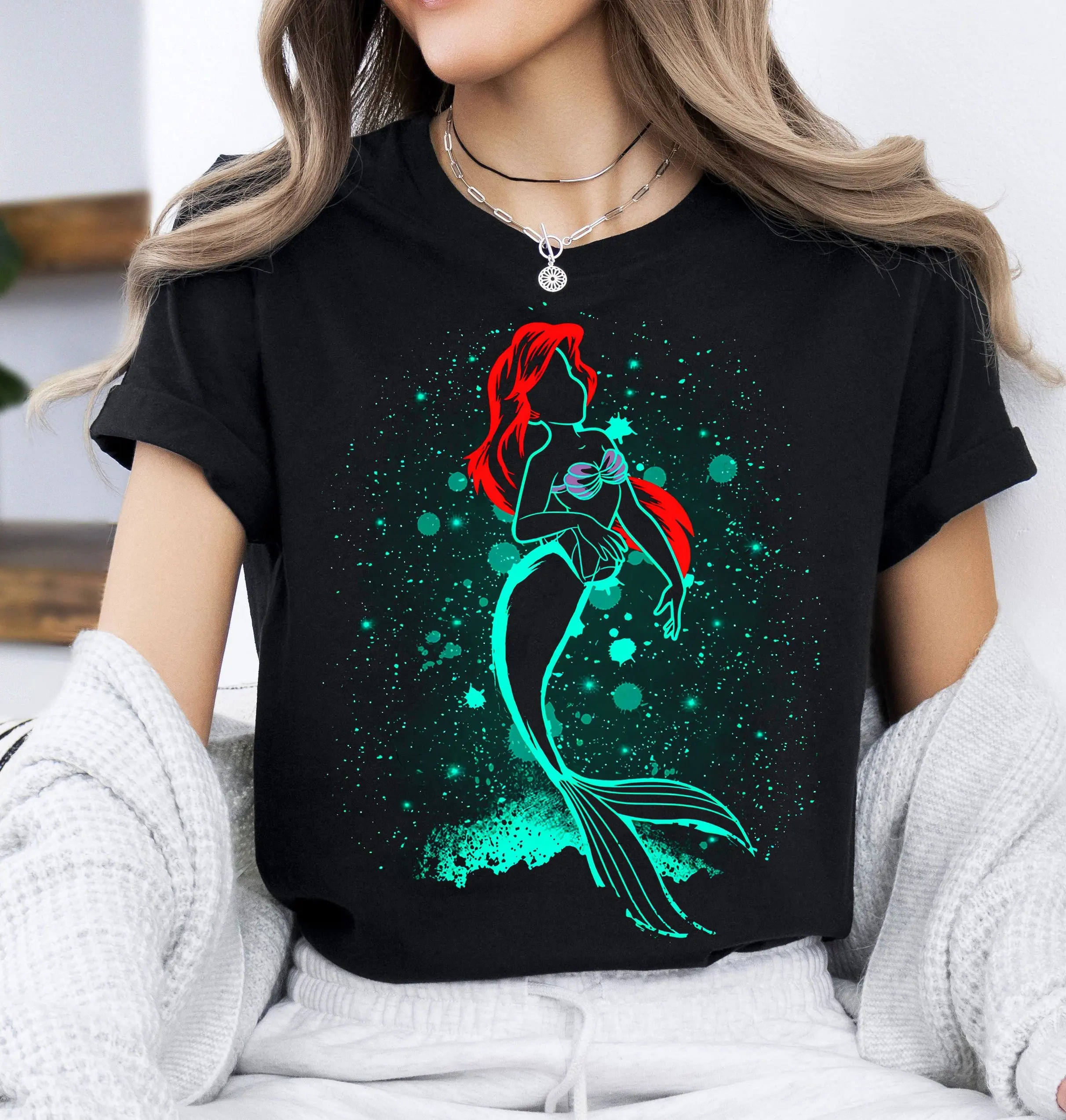 الرجعية ليتل ميرميد ارييل الأميرة صورة قميص عيد ميلاد فتاة تي شيرت الرسوم المتحركة الأميرة المجموعة ماجيك المملكة تي شيرت كبير #1