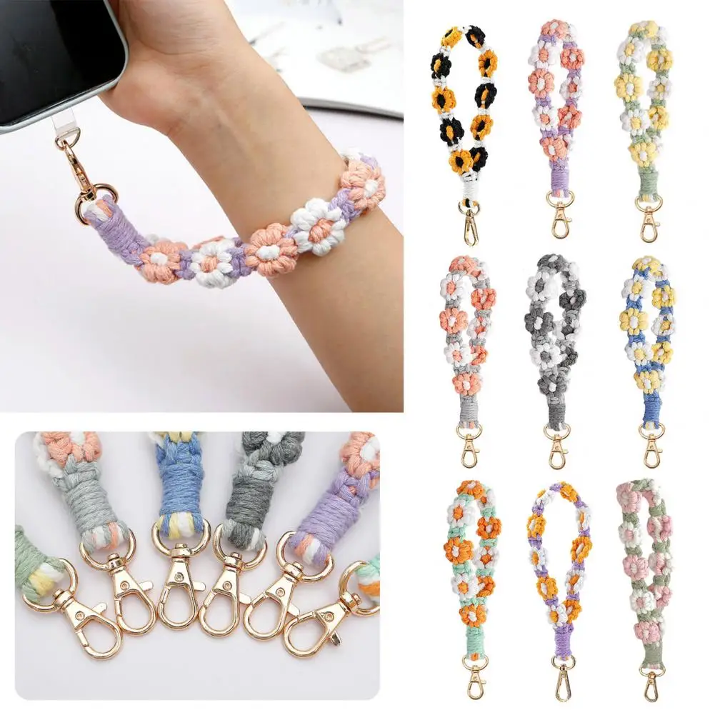 Boho Macrame Phone Wrist Strap Hand-Woven Cell Phone Lanyard Keychain Wristlet Charm Anti-Loss Phone Chain for Women Girls