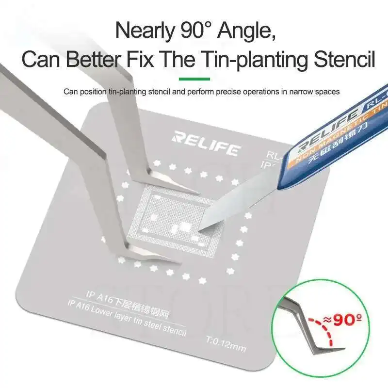 RELIFE-Pinzas de acero غير قابل للأكسدة مضاد للمغناطيسية ST-20L، repara de placa de circuito، BGA، colocaciones de plantillas، Chip IC