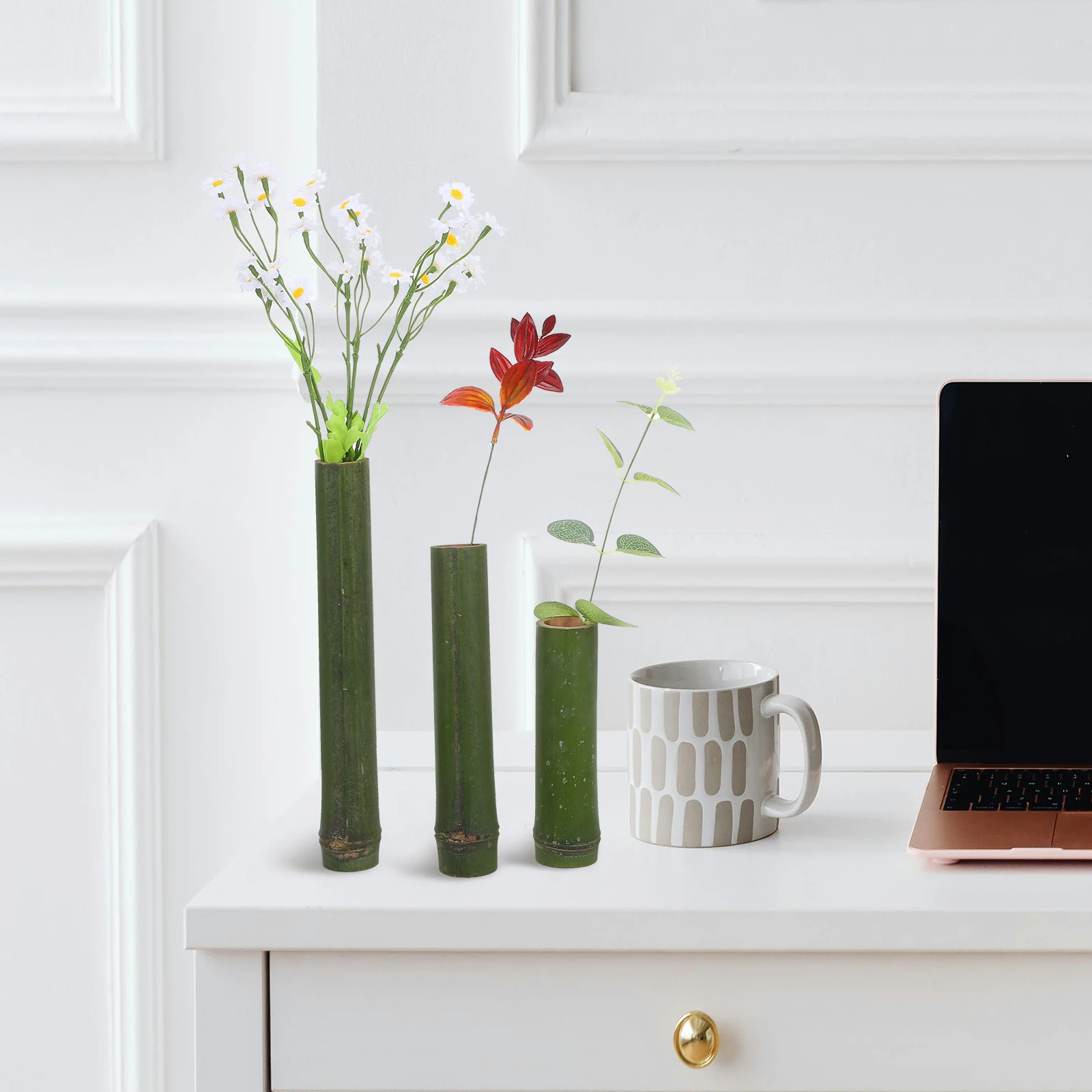 

3pcs Bamboo Tube Vase Flower Holder Table Centerpiece Wedding Decor Small Plant Pots Bamboo Planter Desktop Flower Vase