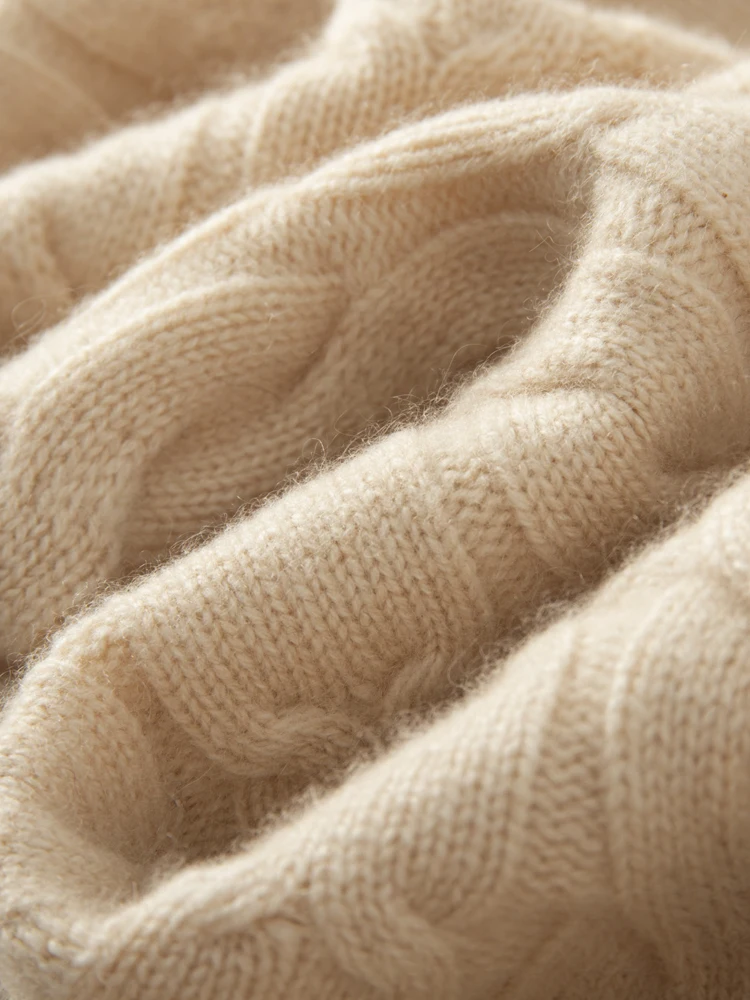 MEETCC 럭셔리 여성 100% 캐시미어 풀오버 목 넥 케이블 스티치 아크 스웨터 가을 겨울 두꺼운 캐주얼 니트 품질상의