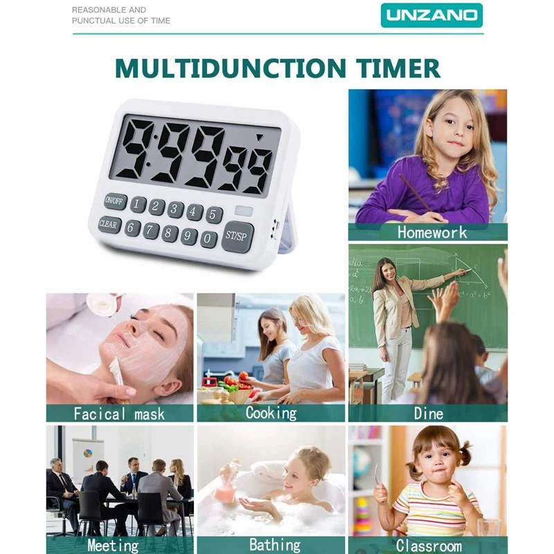 A76F-Kitchen Timer Digital Kitchen Timer Magnetic Countdown Timer With Loud Alarm Big Digits Back Stand For Cooking Classroom