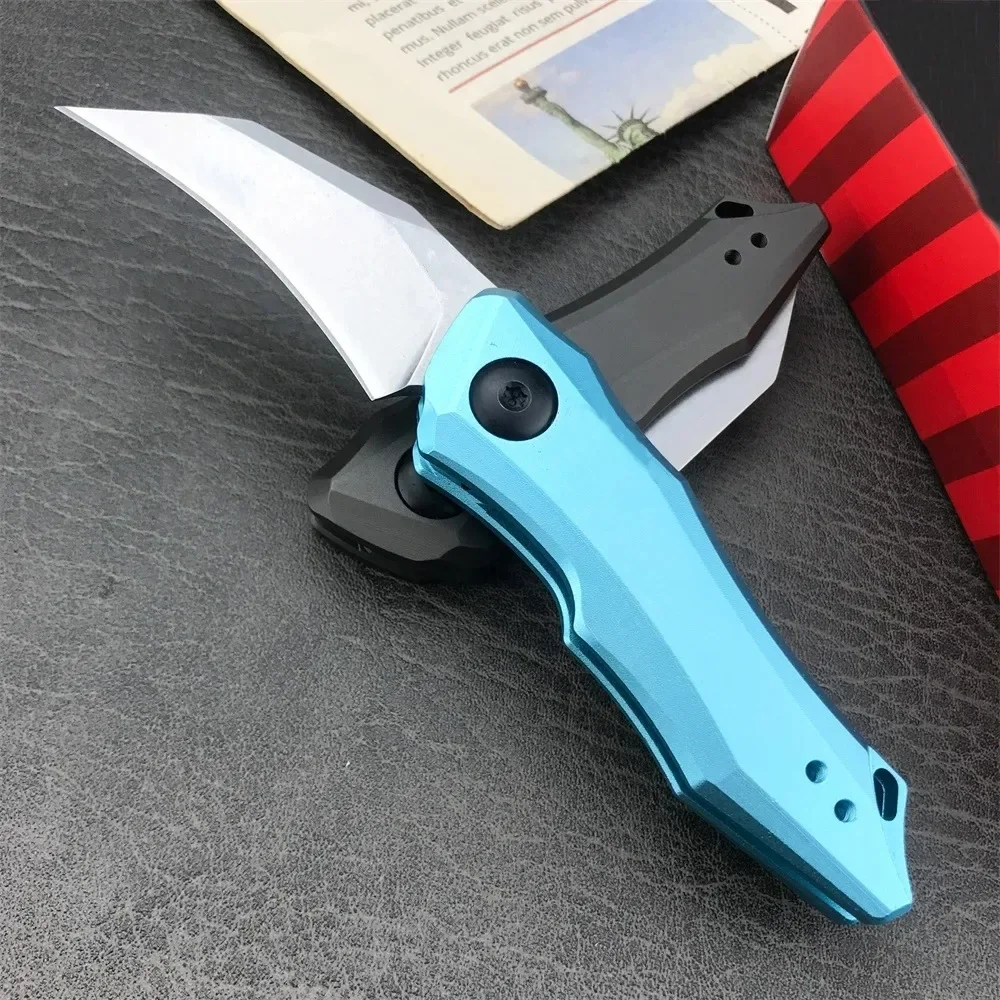 Pocket Folding Knife KS 7350 Launch 10 Outdoor EDC Hiking Camping Survival Tool D2 Stonewashed Blade Blue/Gray Aluminum Handle