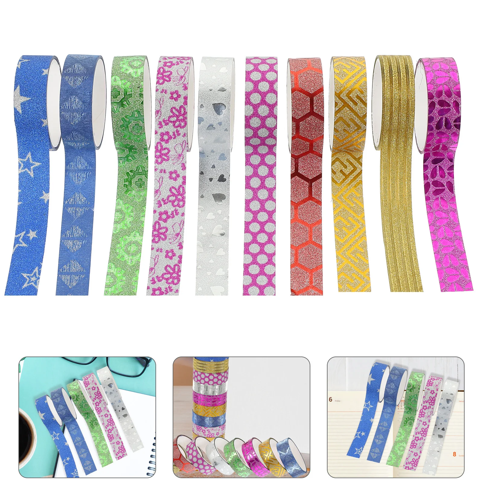 100 Rolls Glitter Tape Decorative Washi Adhesive Paper Tapes Scrapbook DIY Crafts Gift Wrapping Supplies Glitter Tape