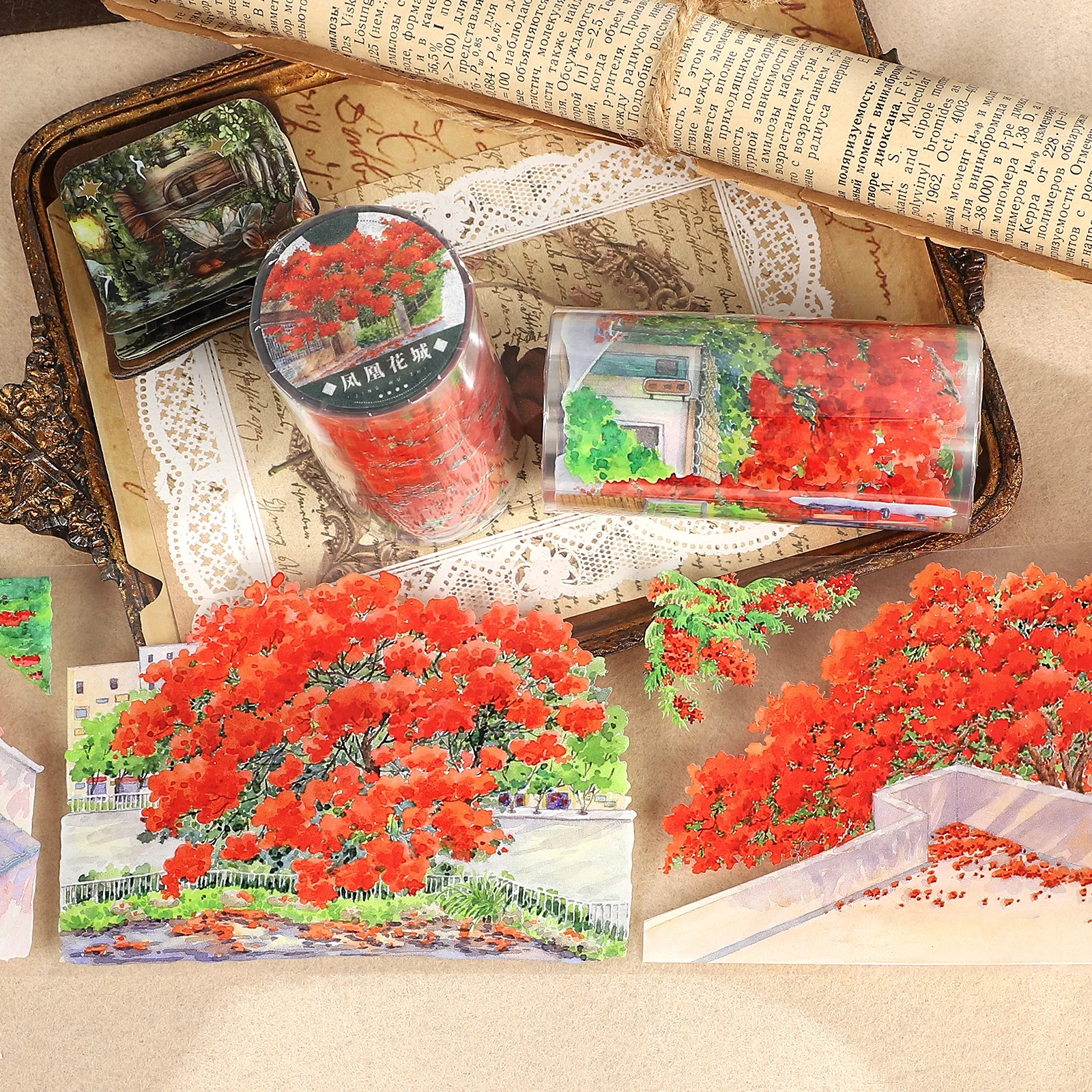 

80 мм * 5 м винтажное дерево Феникса, цветок, пейзаж, ПЭТ-лента, креативный DIY материал для журнала, канцелярские принадлежности для коллажа