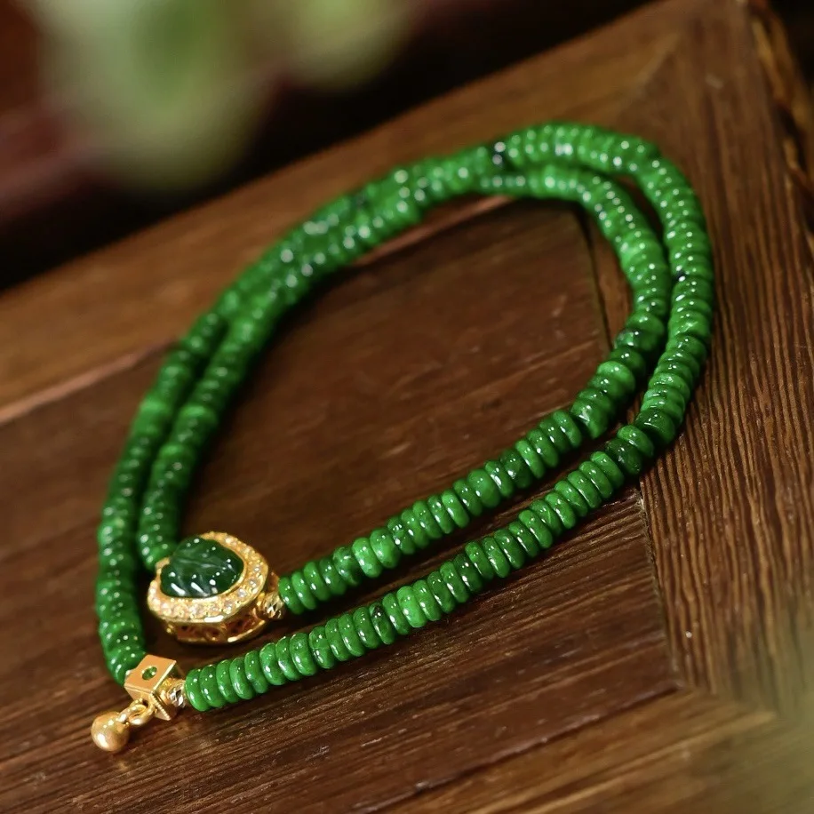 Intense Green Dry Green A-Grade Jade Bracelet, 925 Silver Gold Plated Chinese Style, Luxury Gemstone Jewelry Gift